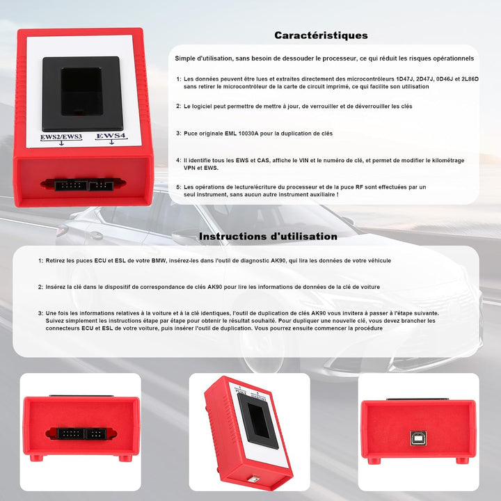 Programmiergerät Autoschlüssel, Ak90 + Auto-Schlüsselprogrammierer V3.19 Match-Diagnosewerkzeug-Prog