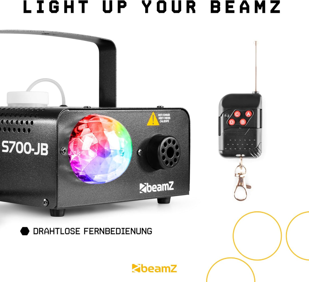 BeamZ S700-JB Kompakte 700-Watt-Nebelmaschine mit Fernbedienung, Rauchmaschine mit Lichteffekt, Smok