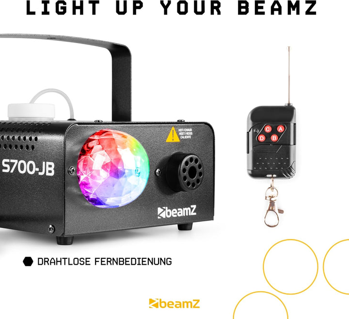 BeamZ S700-JB Kompakte 700-Watt-Nebelmaschine mit Fernbedienung, Rauchmaschine mit Lichteffekt, Smok