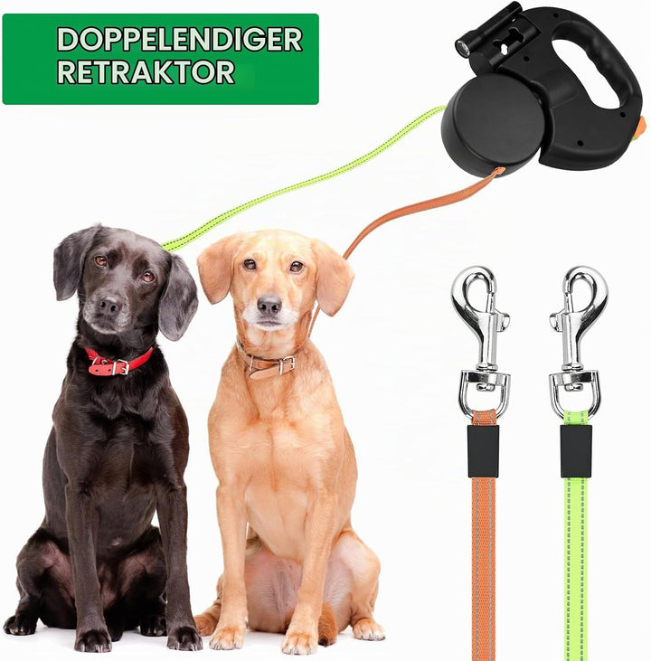 Doppelleine für 2 Hunde - Automatische Hundeleine für 2 Hunde, 360°Verhedderungsfreier Leinenverläng