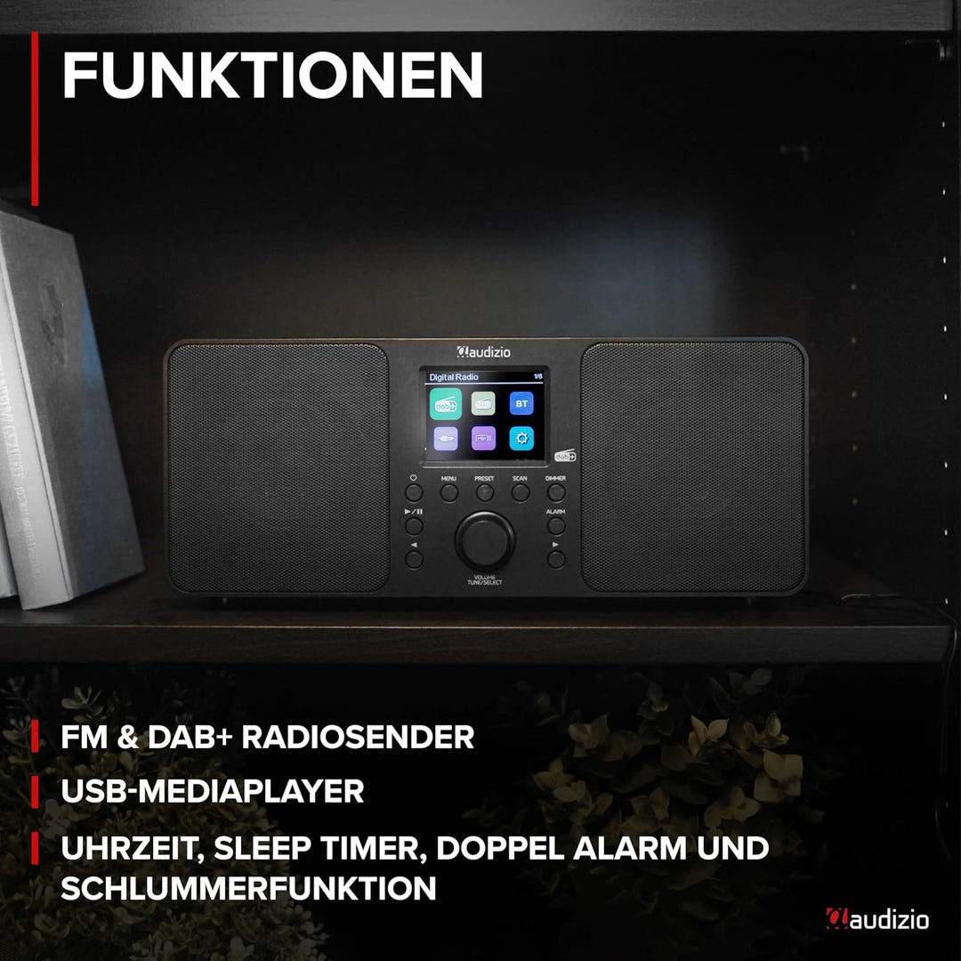 Audizio Genua DAB Radio mit Bluetooth – Stereo DAB Plus Radio mit Fernbedienung, 60 Speicherplätze,