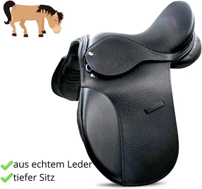 AMKA Sattel für Pony aus Leder schwarz Weite Kammer 12, 12