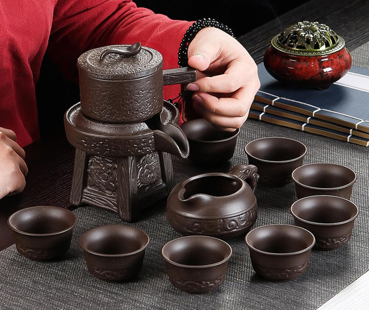 Chinesisches Gongfu-Tee-Geschenk-Set, automatisches Steinmühlen-Design, handgefertigte Keramik-Teeka