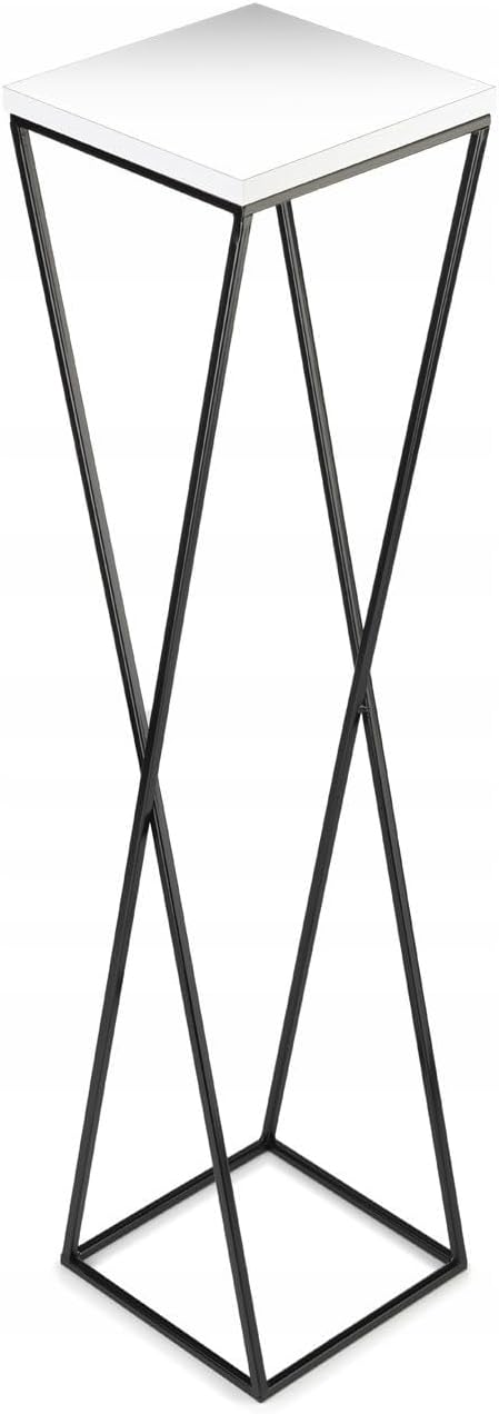 Pflanzenständer Metall 100 cm Hoch - Stabiler und Fester Blumenhocker mit Weiss MDF-Platte auf Schwa