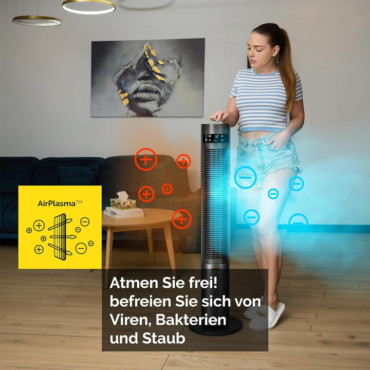 YOER 19dB Leiser Turmventilator, Plasma-Ionisator, Ventilator, 12 m Reichweite, 12 Geschwindigstufen