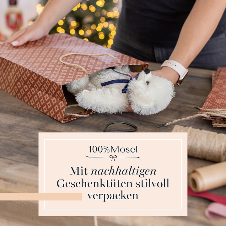 100% Mosel Geschenktüten Weihnachten, in Natur/Rot, 12 Stück (25 x 34 x 8 cm), Weihnachtstaschen aus