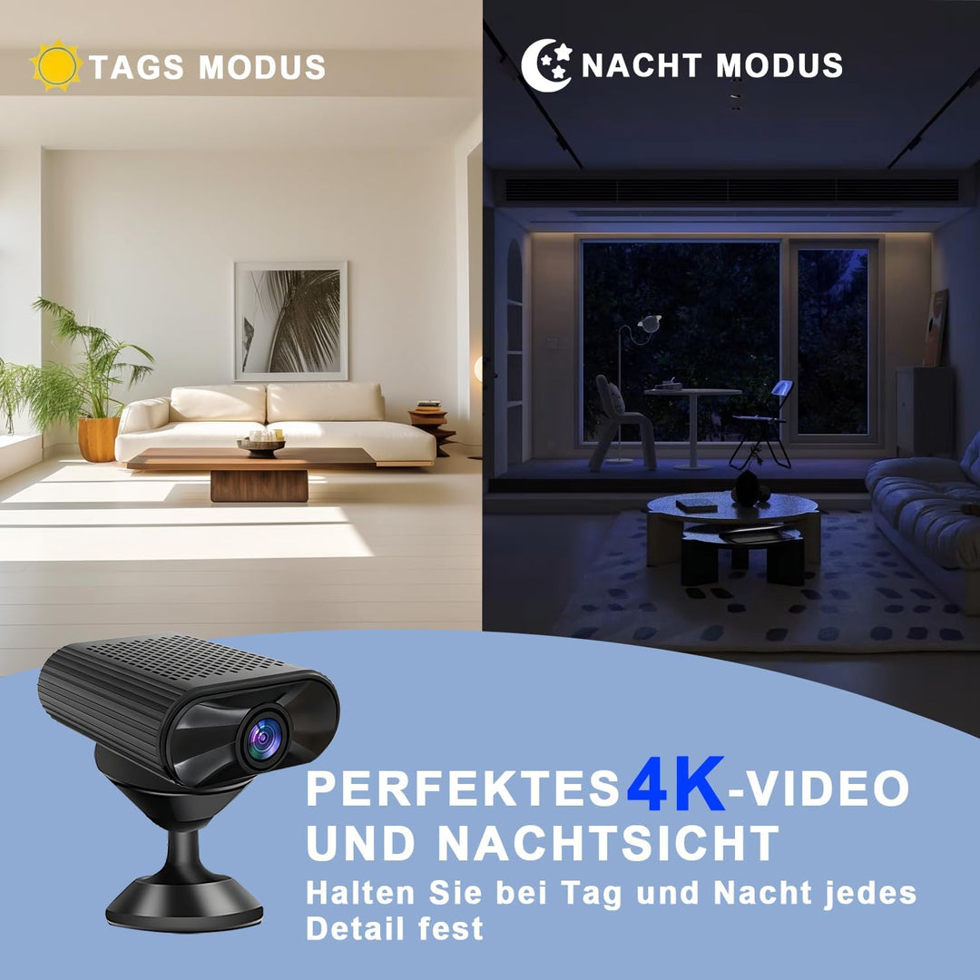 FJJVFF Mini Kamera-4K HD Kleine Kamera-WLAN Mini-Kamera Live Übertragung Handy APP, WiFi Camera mit