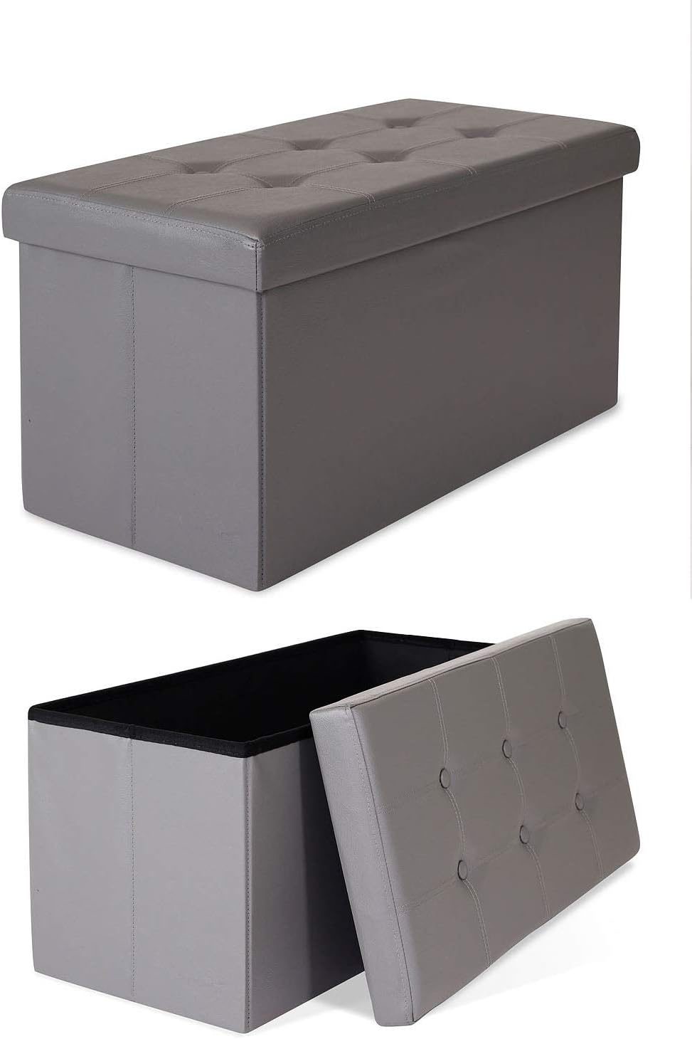 dibea Sitzhocker faltbar max 300 kg Kunstleder, 76x38x38 cm grau, 76x38x38 cm Grau
