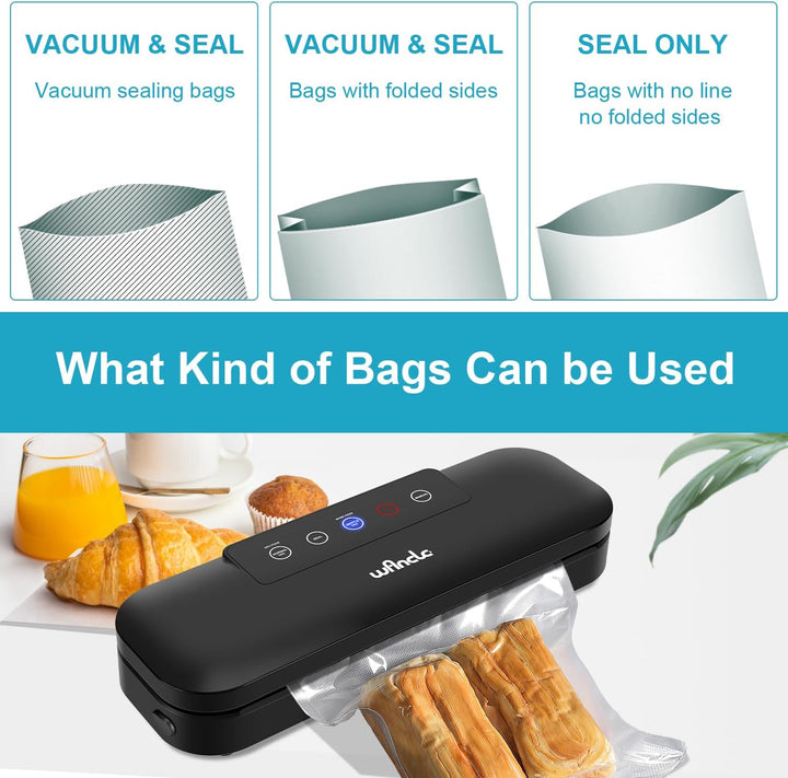 Wancle Vakuumierer Vakuumiergerät, 4 in1 Automatischer Lebensmittelversiegeler für Sous Vide Kochen