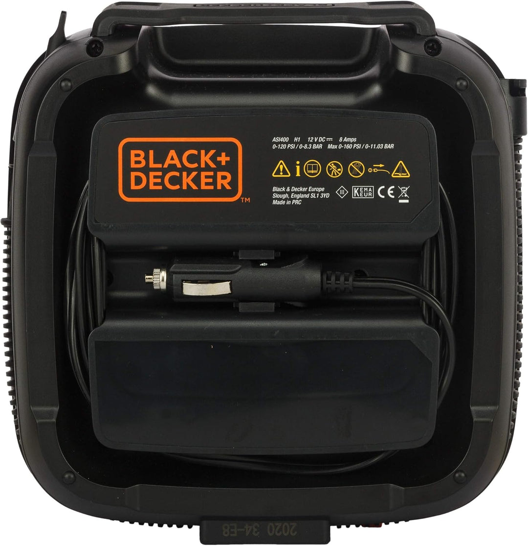 Black+Decker 11.0 Bar/12V-Kompressor/ Luftpumpe (160PSI, für Reifen, Bälle, Rollstühle, Etc., mit 2