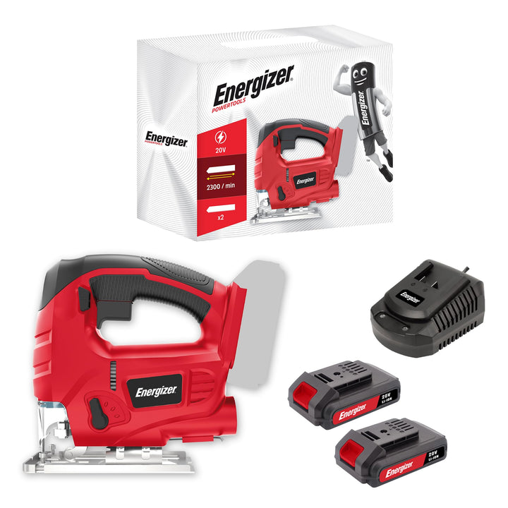 Energizer – Akku-Stichsäge 20 Volt – 2300 OPM, Schnitt in Holz 80 mm/Metall 6 mm – Inklusive 2 Akkus