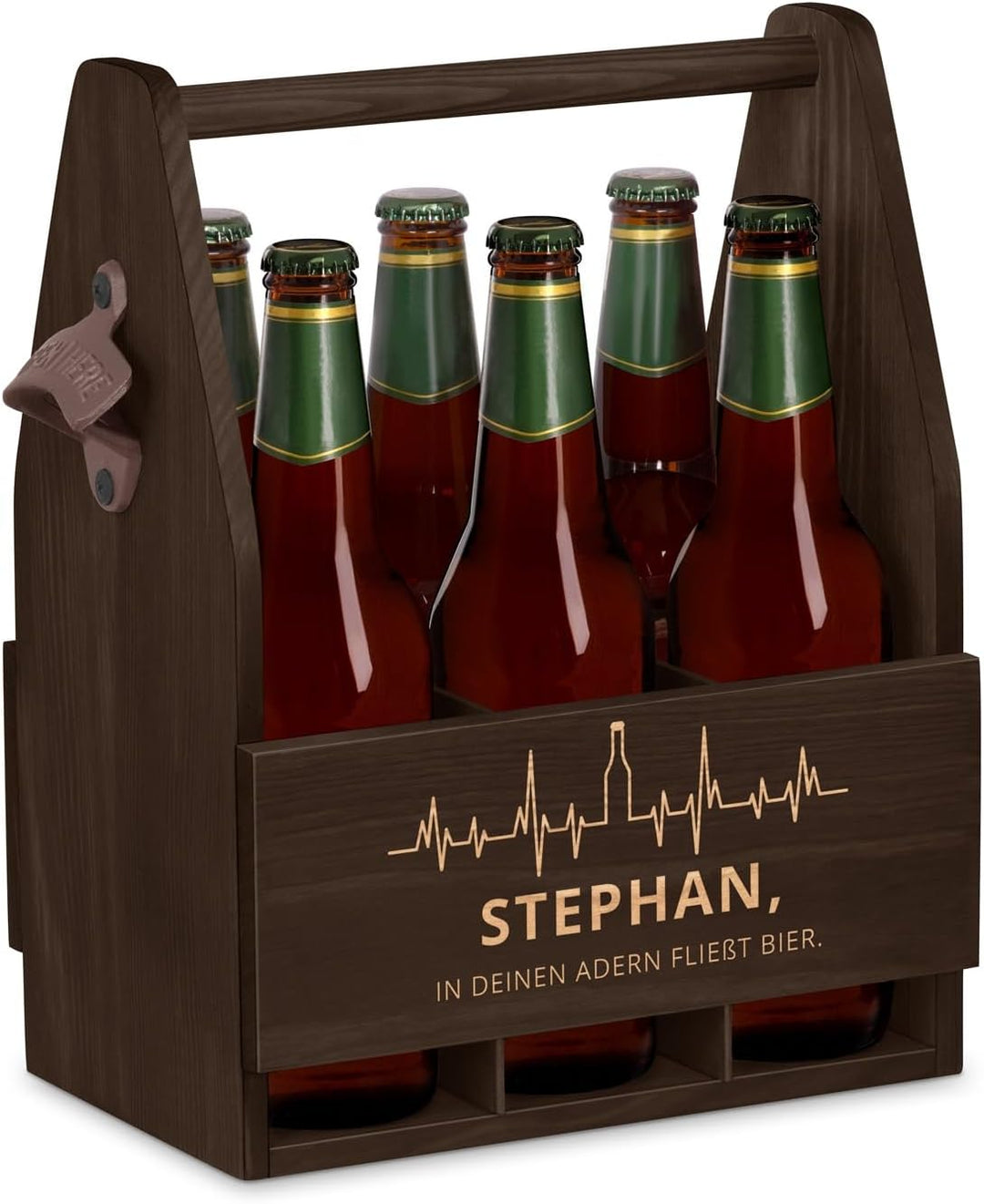 Maverton Bierträger für 6 Flaschen 0,5L + Gravur - Männerhandtasche mit Flaschenöffner - Grösse: 25x
