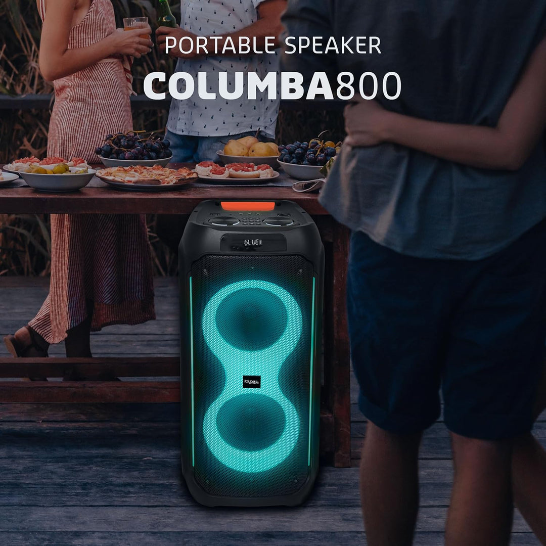 Ibiza - COLUMBA800 - Leistungsstarker 2x8/20cm Akku-Lautsprecher - Bluetooth, Micro-SD, USB, Aux, 2