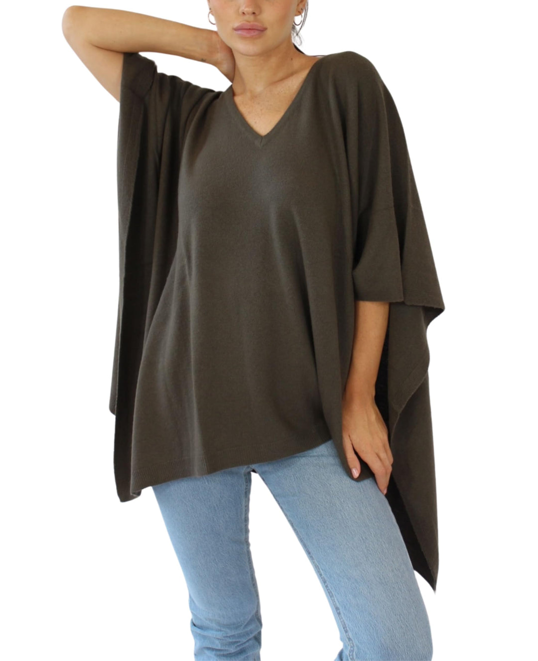 Win's Cashmere Poncho - Made in Italy Einheitsgrösse Kaki, Einheitsgrösse Kaki