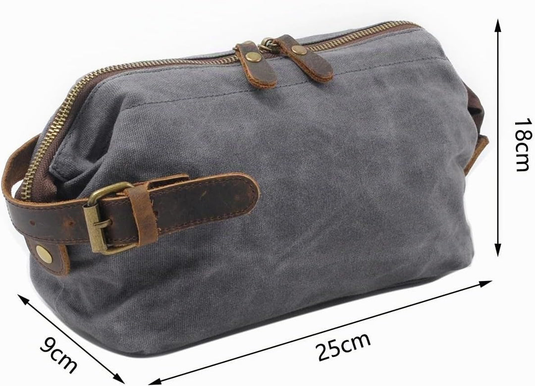 Neuleben Kulturtasche Wasserdicht Vintage Canvas Leder Damen Herren Kosmetiktasche Kulturbeutel für