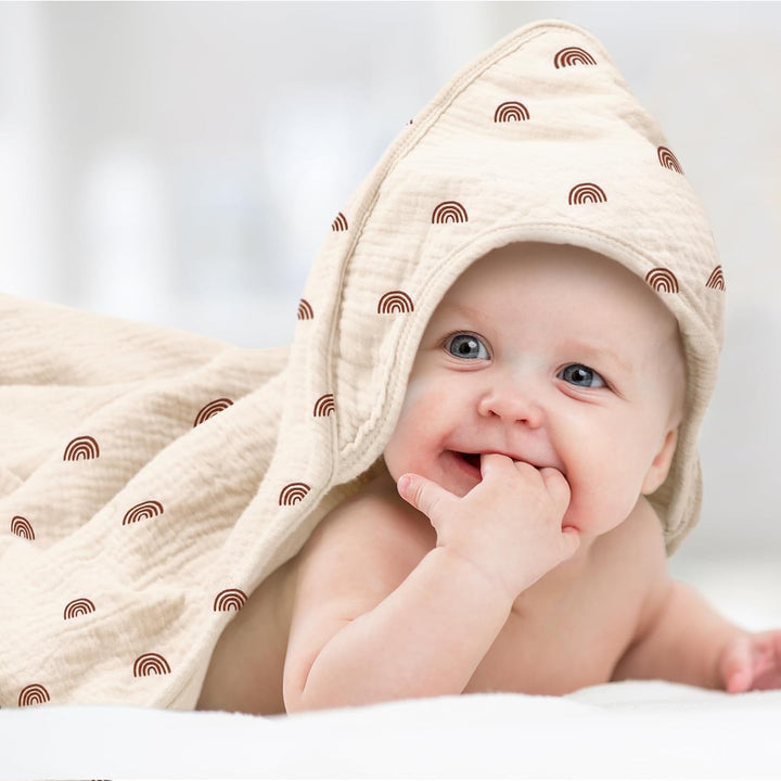 Kapuzenhandtuch Baby 2er-Pack, Musselin Baumwolle Baby Handtuch Kapuze, Weiche und Saugfähige Babyha