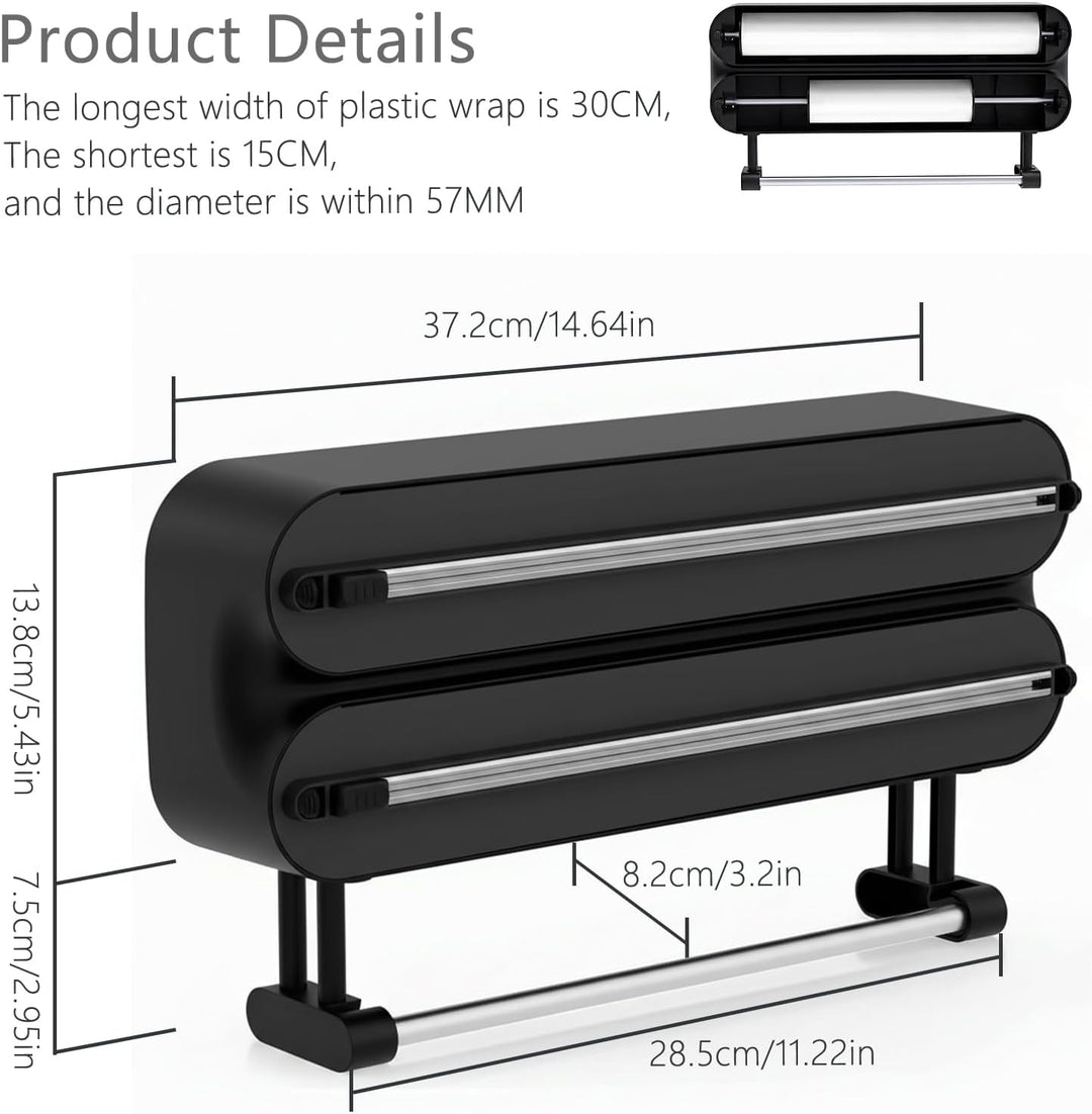 3 in 1 Frischhaltefolienspender mit Cutter, Küchenrollenhalterung mit Küchenrollenhalter, Alufoliens