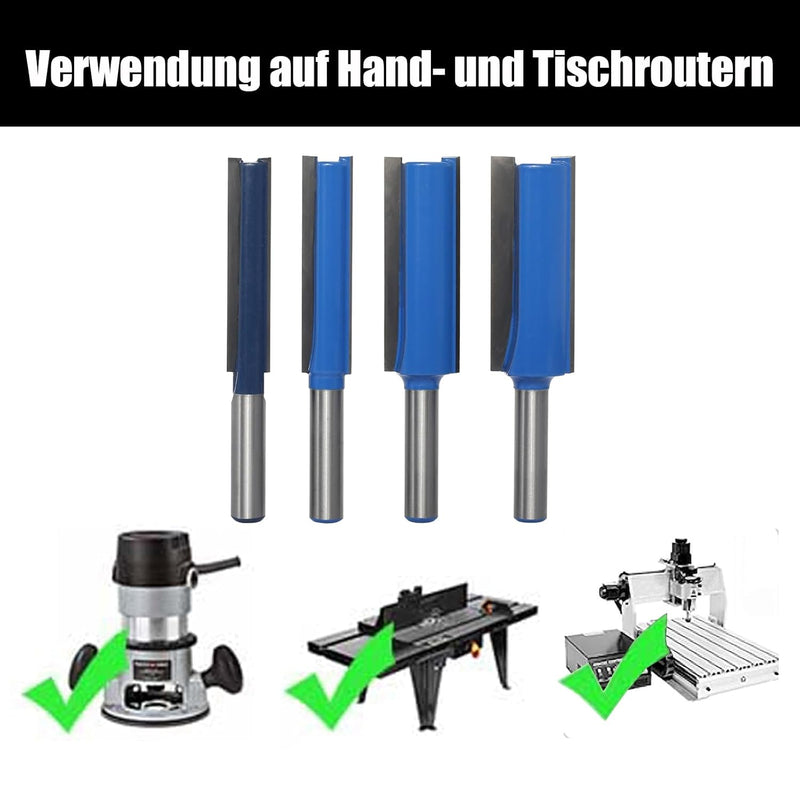 AKYLIN 4 Stück Nutfräser 8mm schaft,Doppelflöten Nutfräser,Durchmesser 10mm/12mm/18mm/20mm,Schnitthö