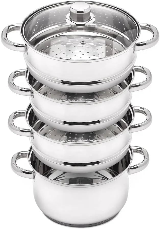 Zilner Dampfgarer Set - Topf Set 5-teilig - 24 cm - 3x Dämpfeinsatz und Glasdeckel - für alle Herdar