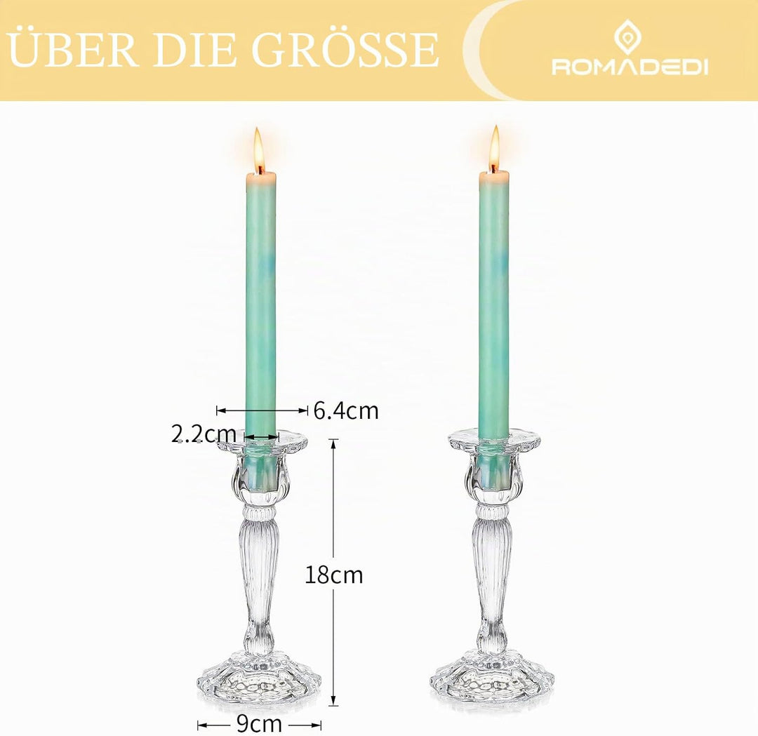 Romadedi Kristall Kerzenständer Stabkerzen Hoch - Set of 2 Kerzenhalter Glas Elegant für Stabkerze K