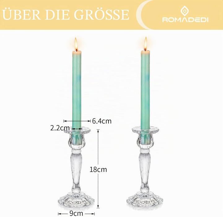 Romadedi Kristall Kerzenständer Stabkerzen Hoch - Set of 2 Kerzenhalter Glas Elegant für Stabkerze K