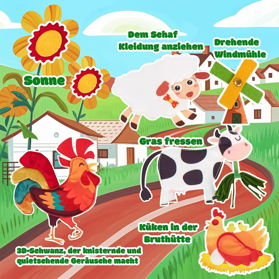 KOGMOW Busy Board Montessori Spielzeug ab 1 Jahr, Quiet Book mit Bauernhof Thema, Montessori Spielze
