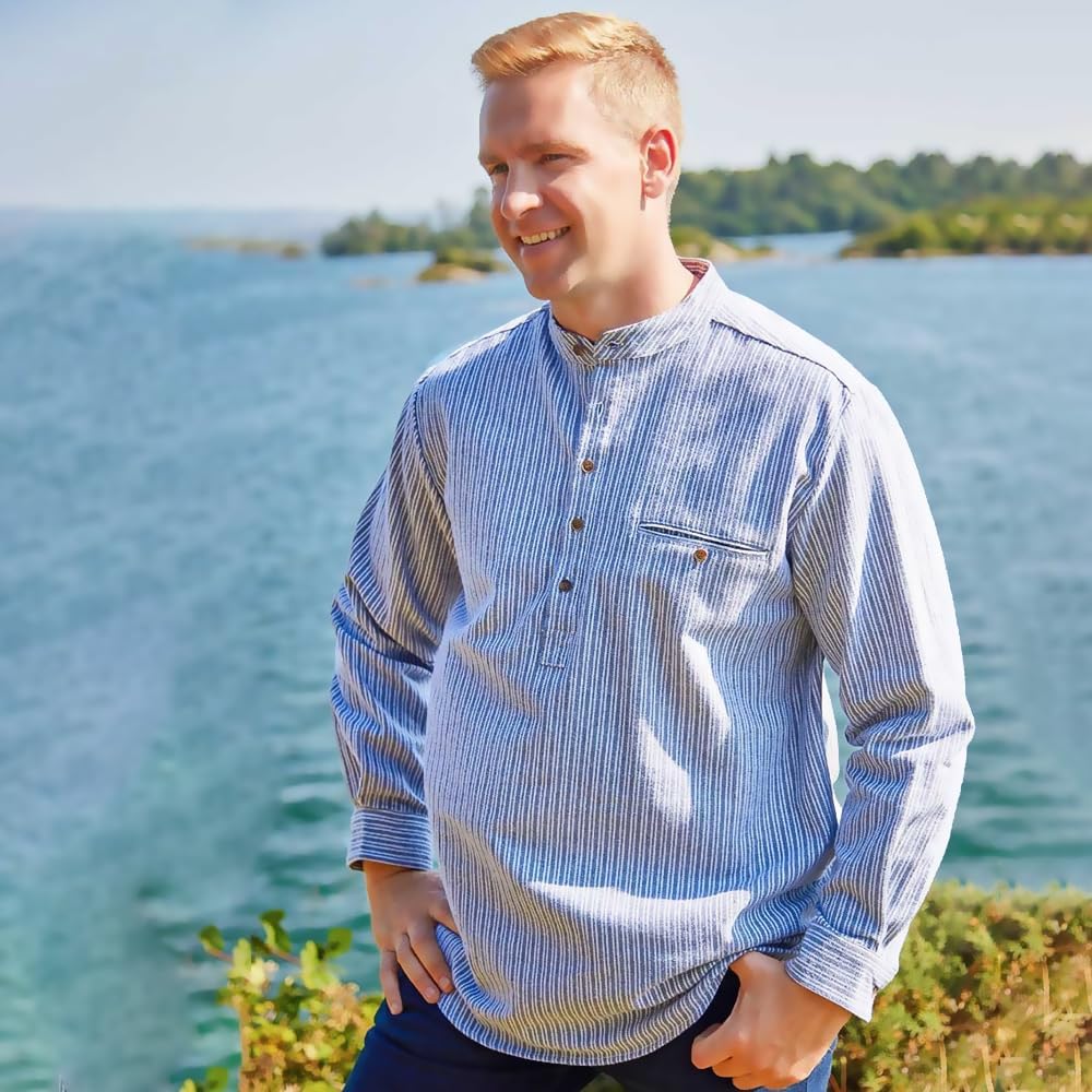 Lee Valley Grandfather-Hemd aus irischem gestreiftem Baumwollflanell für Herren L Hellblau, L Hellbl