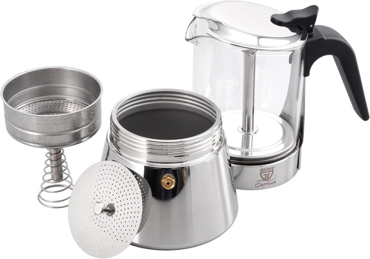 GRÄWE Espressokocher aus Edelstahl mit Glaskanne, für Induktion und alle Herdarten geeignet, spülmas