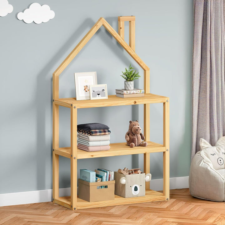 IDIMEX Kinderzimmer Regal LENISE in Hausform Natur - Kinderregal, Bücherregal, Massive Kiefer, 3 Abl