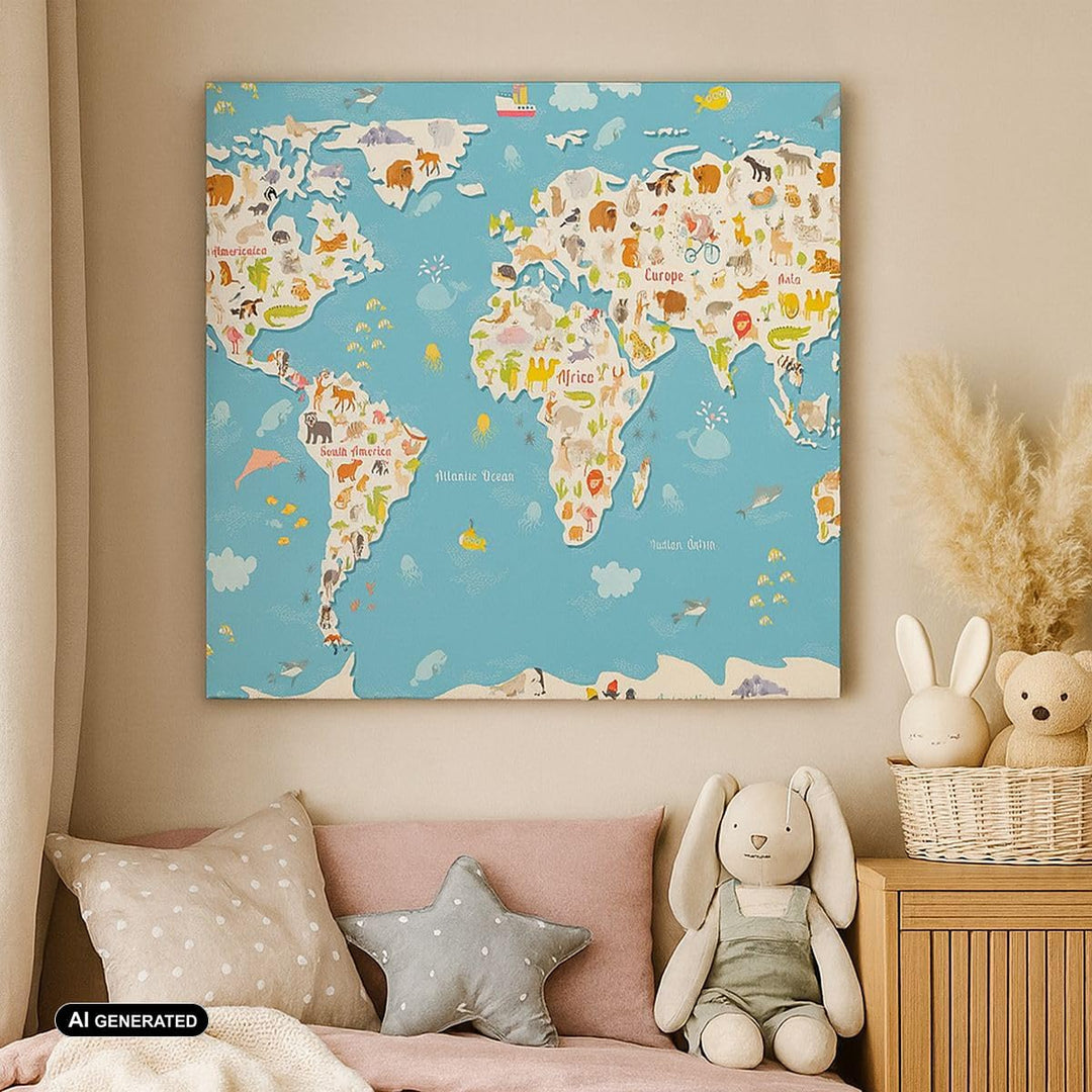 Bilder auf Leinwand Geographie Globus Grafik Illustration Leinwandbild 60x60cm Wandbilder Dekoration