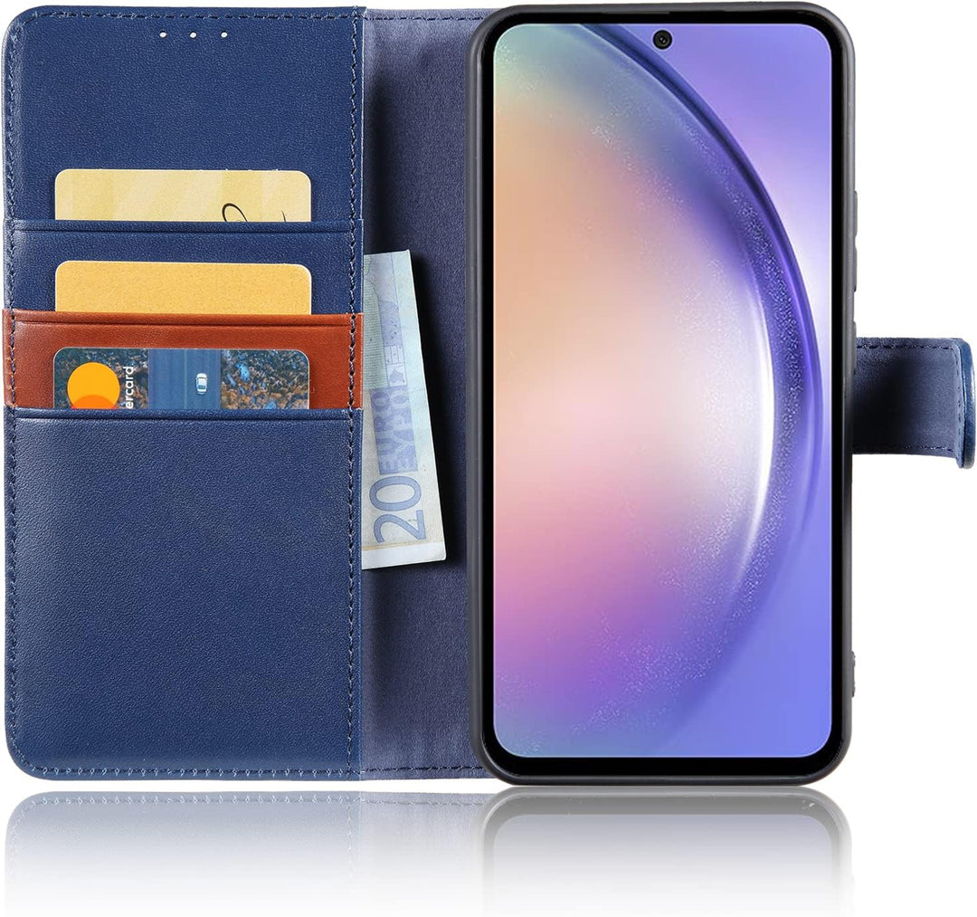 LENSUN Handyhülle Echt Leder für Samsung Galaxy A34, Echtleder Hülle [Kartenfach][Magnetverschluss][