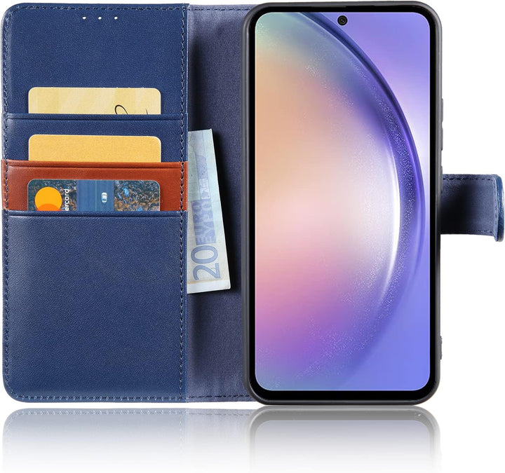 LENSUN Handyhülle Echt Leder für Samsung Galaxy A34, Echtleder Hülle [Kartenfach][Magnetverschluss][