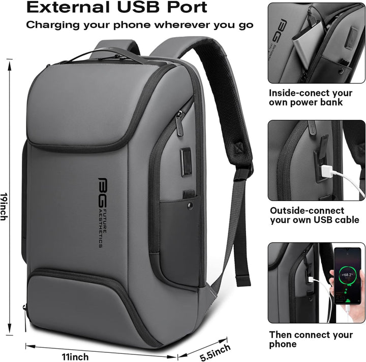 BANGE Laptop Business Männer Rucksack Wasserdicht Grosse Kapazität Externe Lade Port Tasche Grau Mod