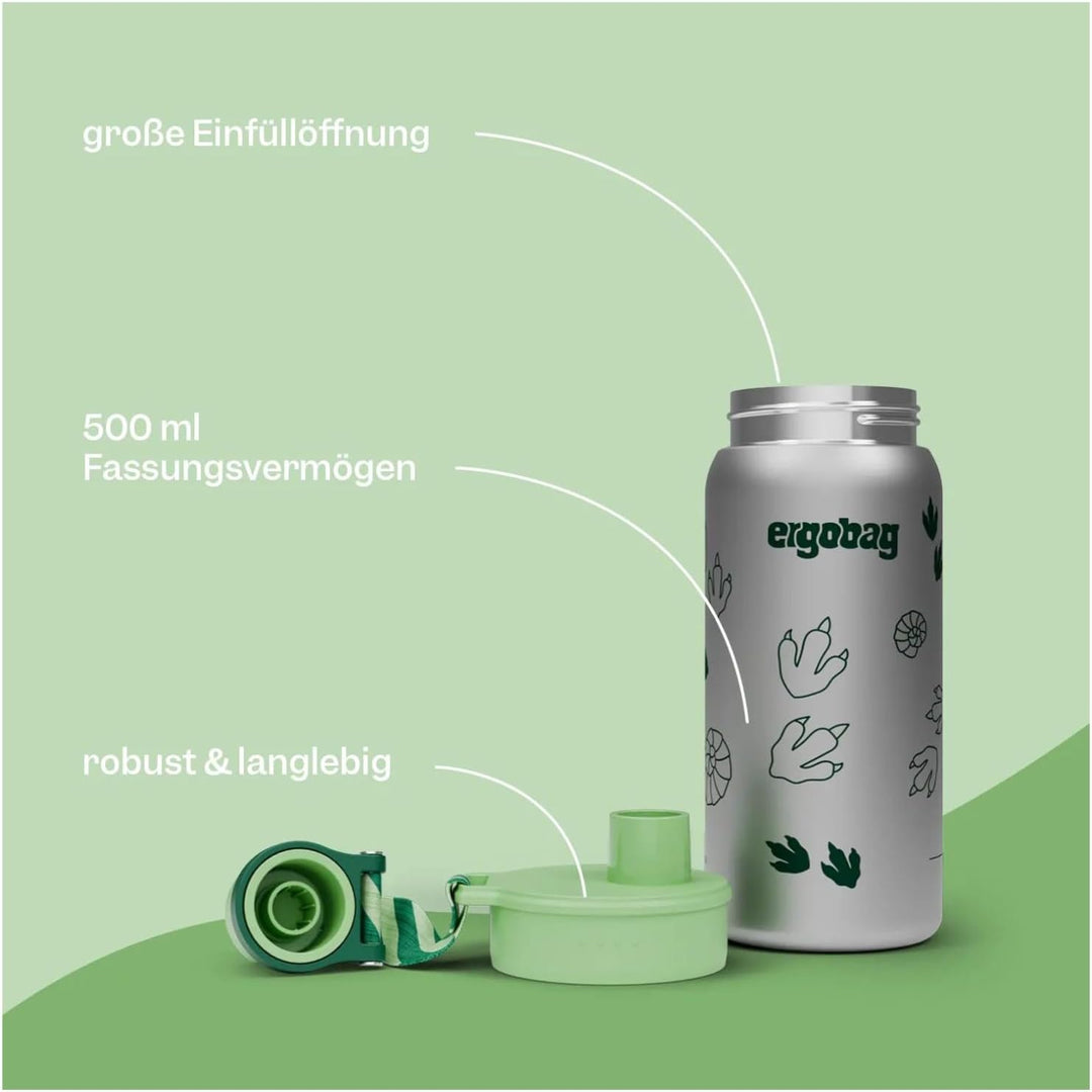 ergobag Edelstahl Trinkflasche Schmetterling - Lila | 500 ml Fassungsvermögen mit verschiedenen Moti