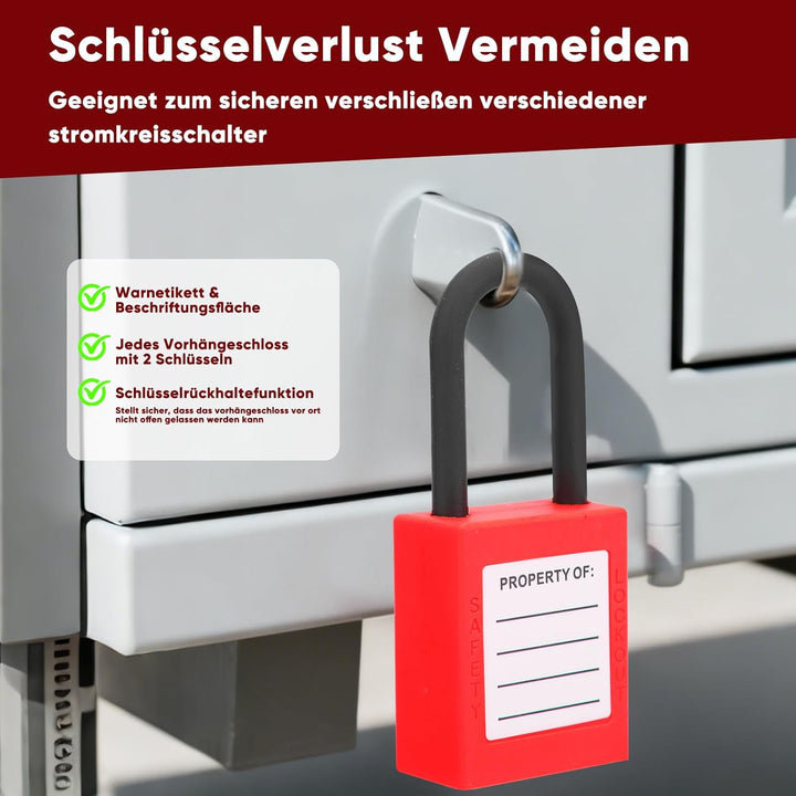 10 Stück Vorhängeschloss Gleichschliessend Lockout Tagout Schlösser 38 Mm, Rotes Nylon Loto Sicherhe