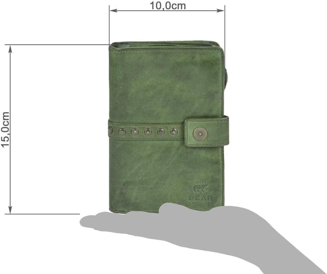 Bear Design Portemonnaie Damen Geldbörse Leder 10x15cm Geldbeutel Cow Lavato grün