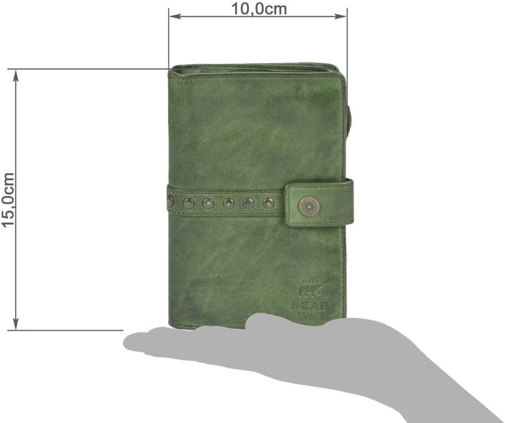 Bear Design Portemonnaie Damen Geldbörse Leder 10x15cm Geldbeutel Cow Lavato grün