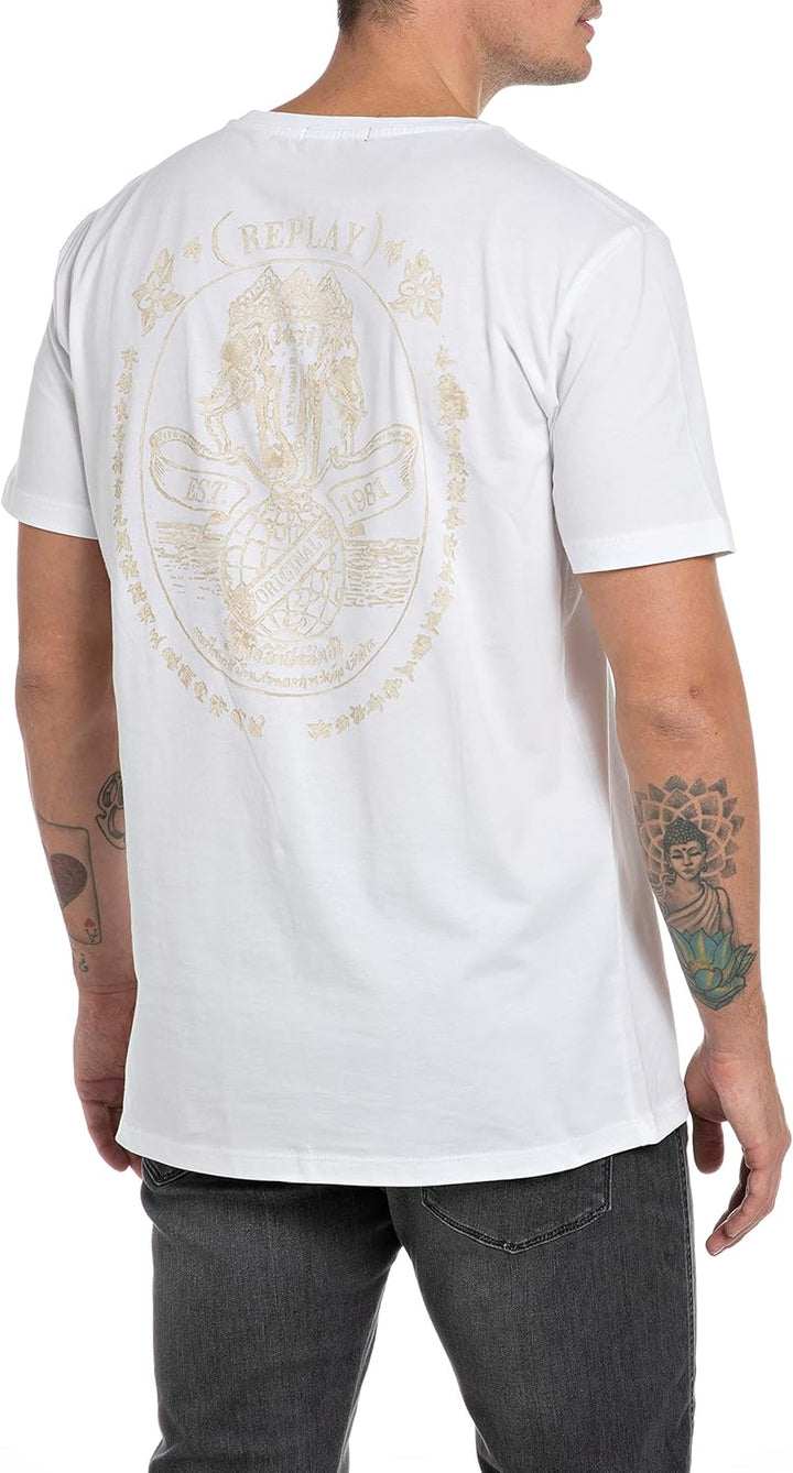 Replay Herren T-Shirt XS Optical White 001, XS Optical White 001