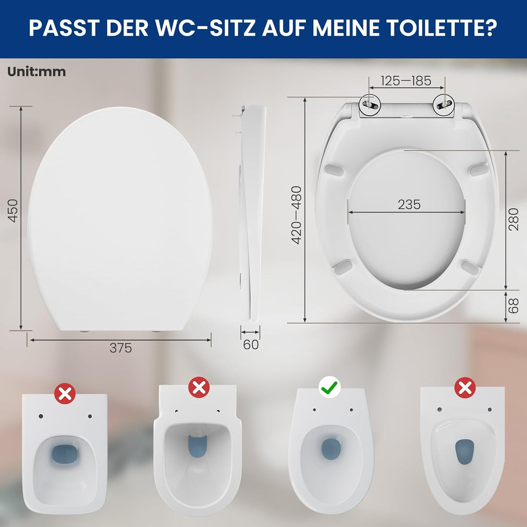 CECIPA Toilettendeckel mit Absenkautomatik, WC Sitz Oval, Klodeckel Absenkautomatik, Klobrille Weiss