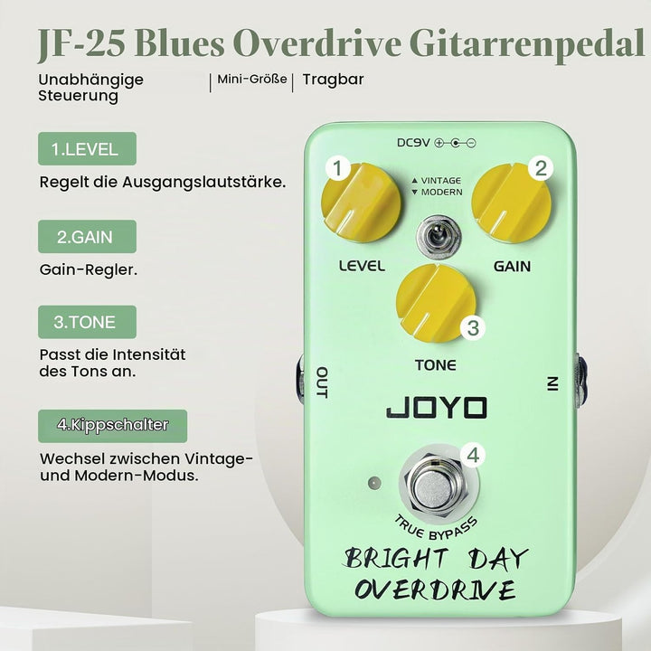 JOYO Blues Overdrive Gitarrenpedale, hohe Verstärkung, Overdrive von Vintage bis Modern, für E-Gitar