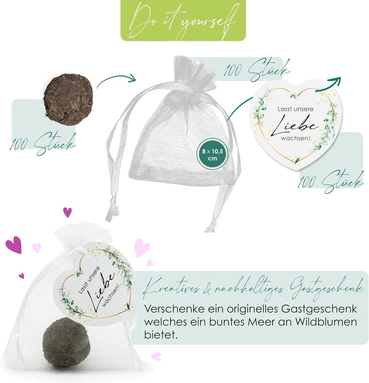 Gastgeschenke Hochzeit Blumensamen Samenbomben - Besonderes Hochzeitsgeschenk für Gäste als Give Awa