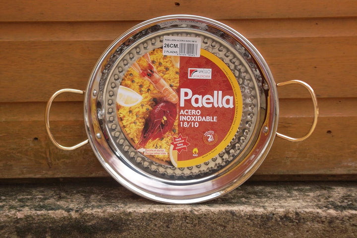 La Valenciana 24 cm 18/10 Edelstahl Restaurant Grade Paella-Pfanne, schwarz Parent, Stahl, Silber, 2