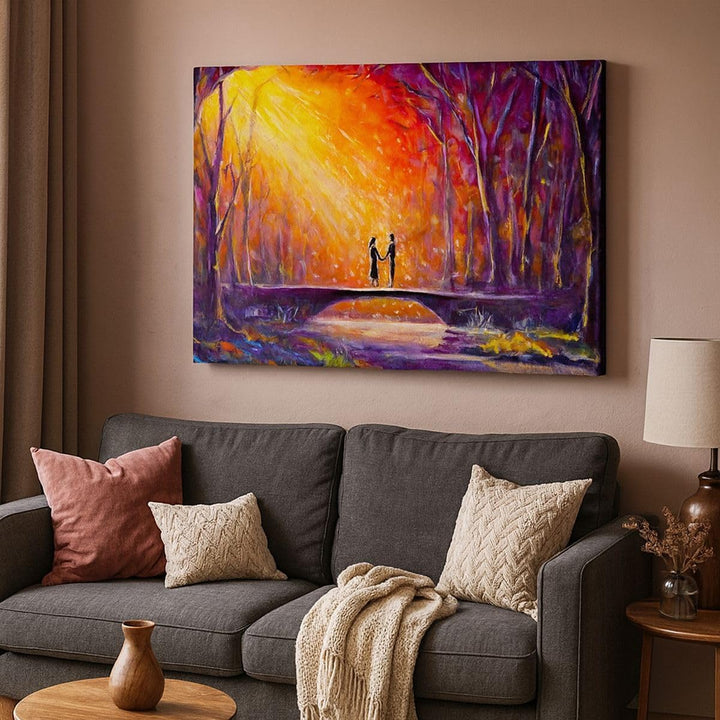 Bilder auf Leinwand 100x70cm Leinwandbild mit Rahmen Wald Baum Natur Gross Wanddeko Bild Schlafzimme
