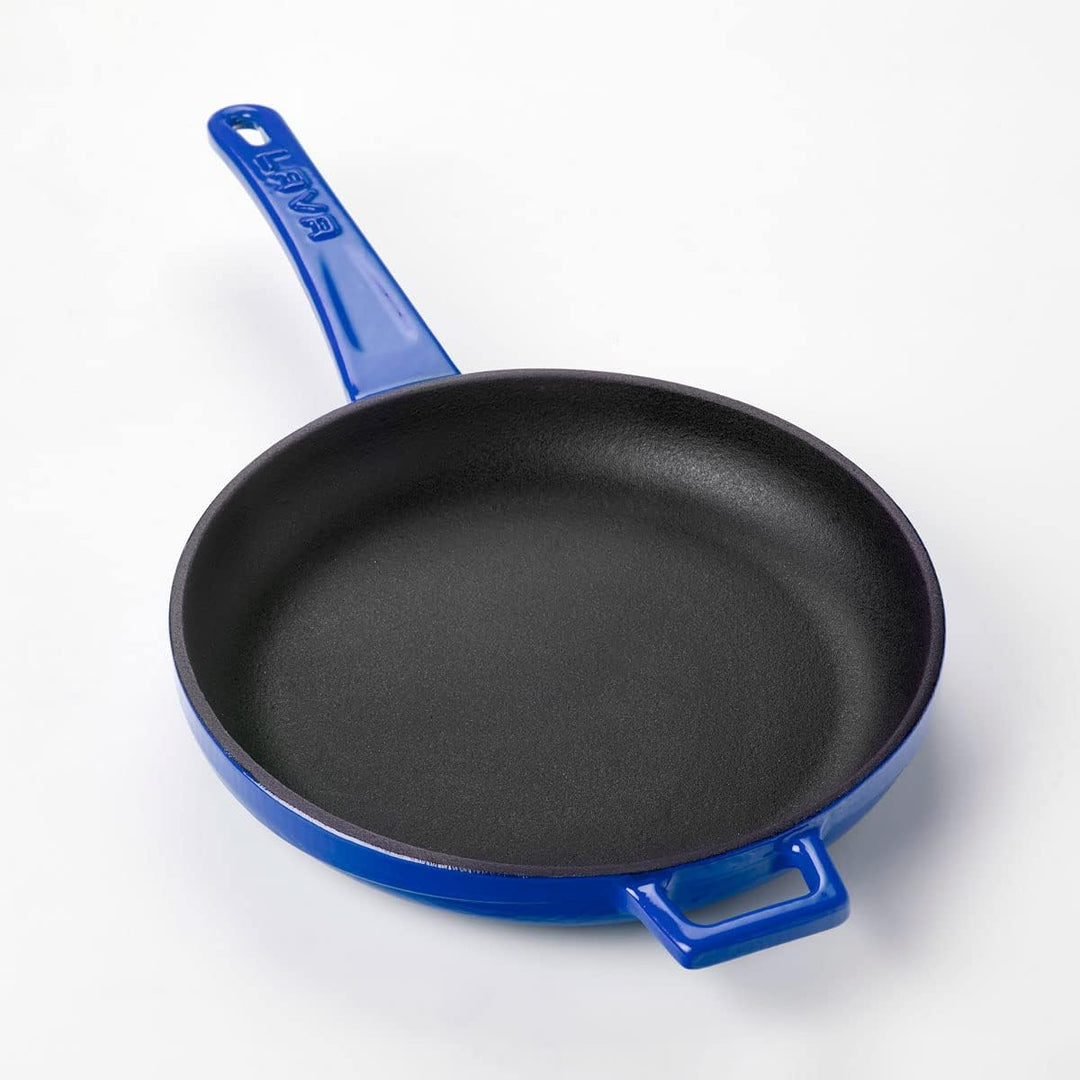 LAVA Cookware Gusseisen emailliert Bratpfanne mit Metallgriff, rund, 20 cm, blau