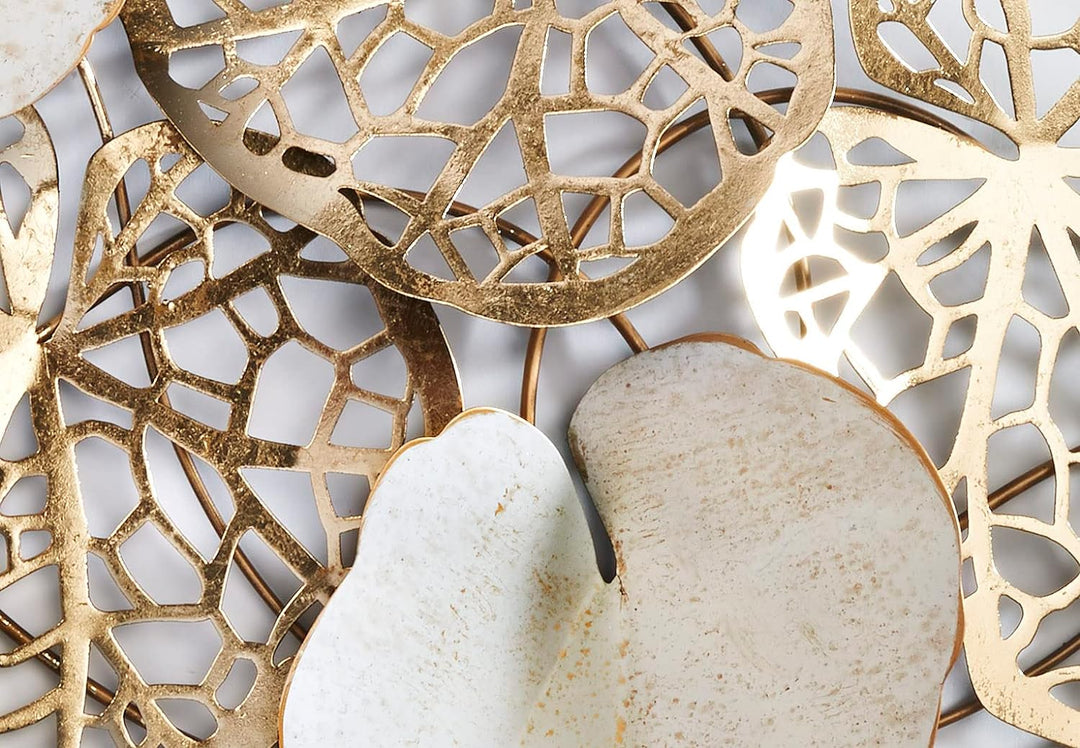 Kobolo Wanddeko Metallbild 3D - GOLDEN Leaf - aus Metall in Gold und weiss