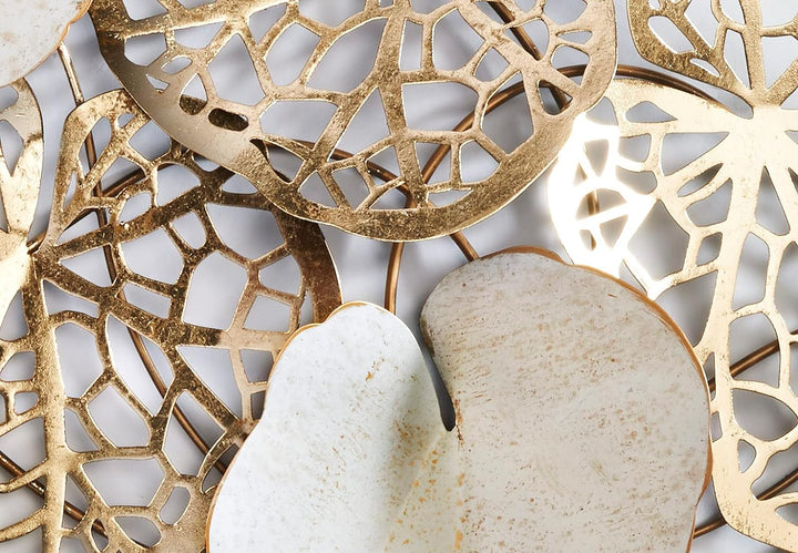Kobolo Wanddeko Metallbild 3D - GOLDEN Leaf - aus Metall in Gold und weiss