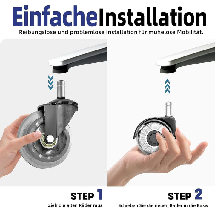 Bürostuhl Rollen 11mm x 22 mm, 5er Set Rollen für Bürostühle, Super Leise und Weiche für Hartböden,