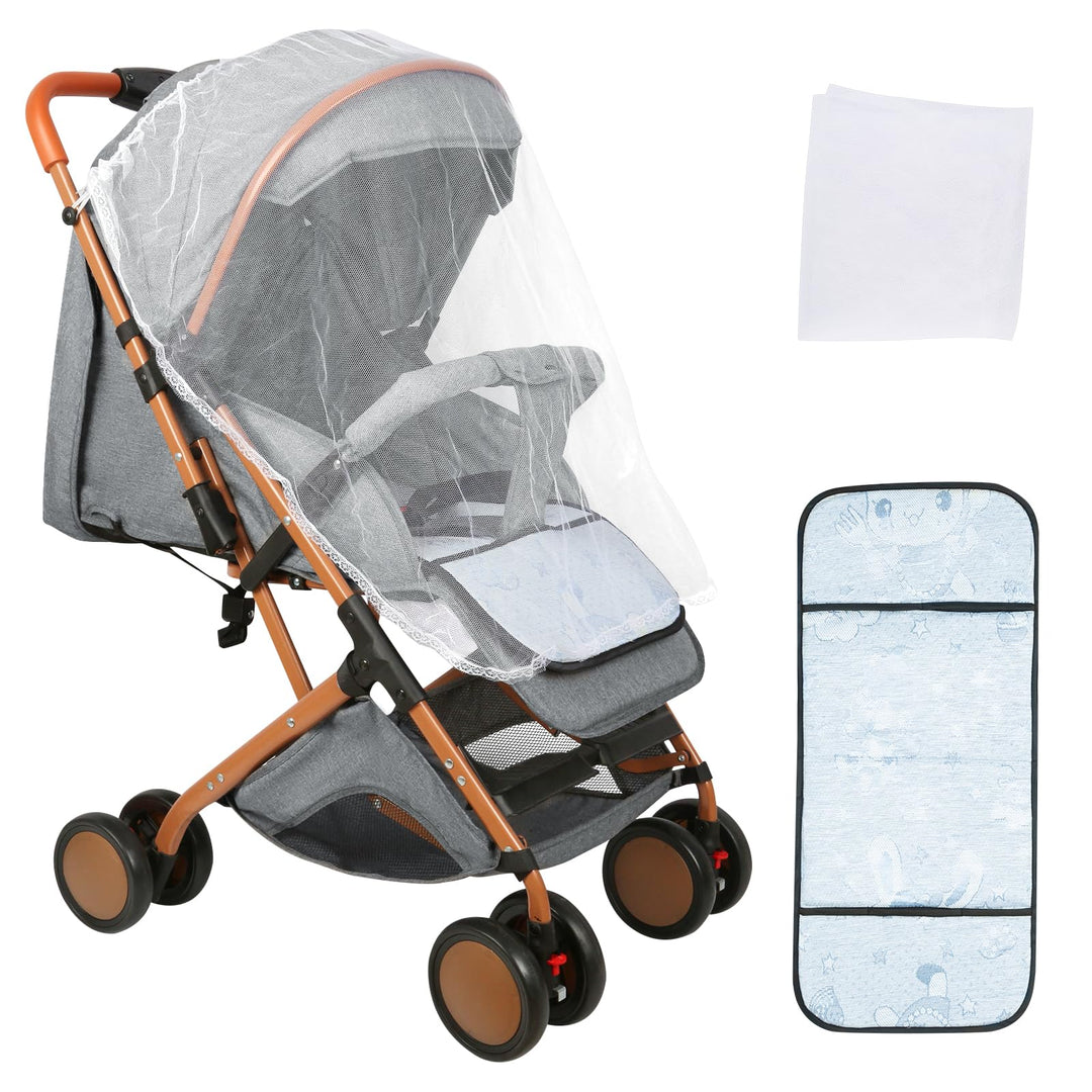 Kinderwagen mit 4 Rädern mit Sonnenschirm, Kinderwagen, sitzend und liegend, verstellbare Rückenlehn