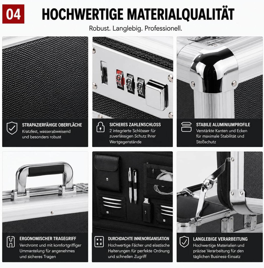 ALUMAXX 45140 Laptop-Attachékoffer C-1, Aktenkoffer aus Aluminium, Geschäftskoffer Carbon-Look, Alu-