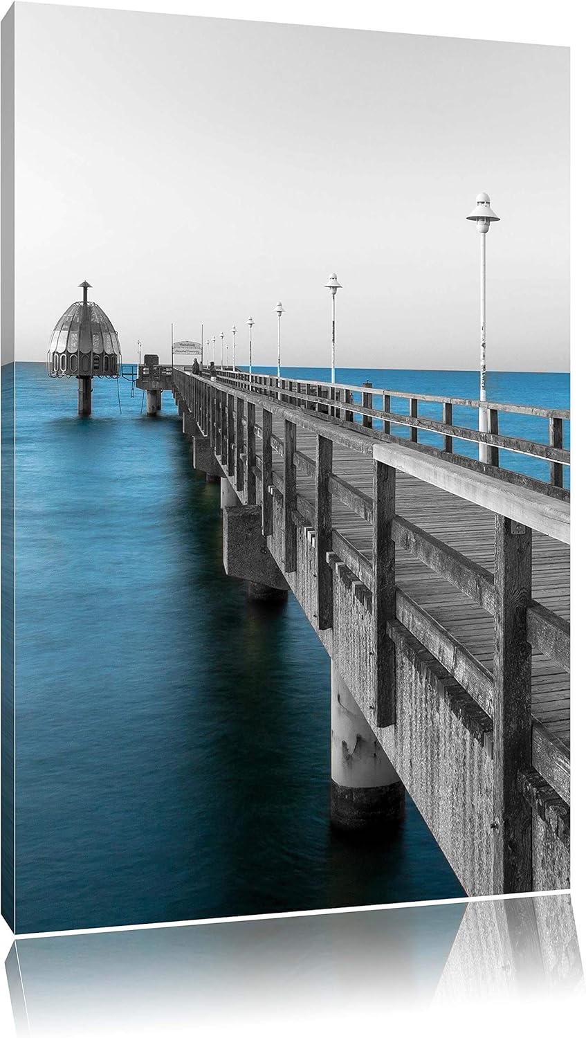 Langer Pier Steg ins Meer als Leinwandbild/Grösse: 100x70 / Wandbild/Kunstdruck/fertig bespannt 70x1